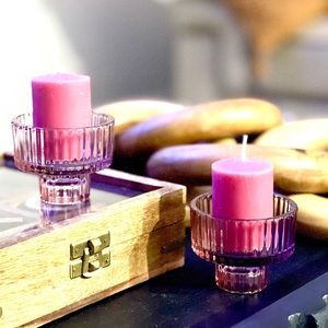 2x Modern Trifle Ribbed Candle 2-Way Holder Valentine’s Day decor